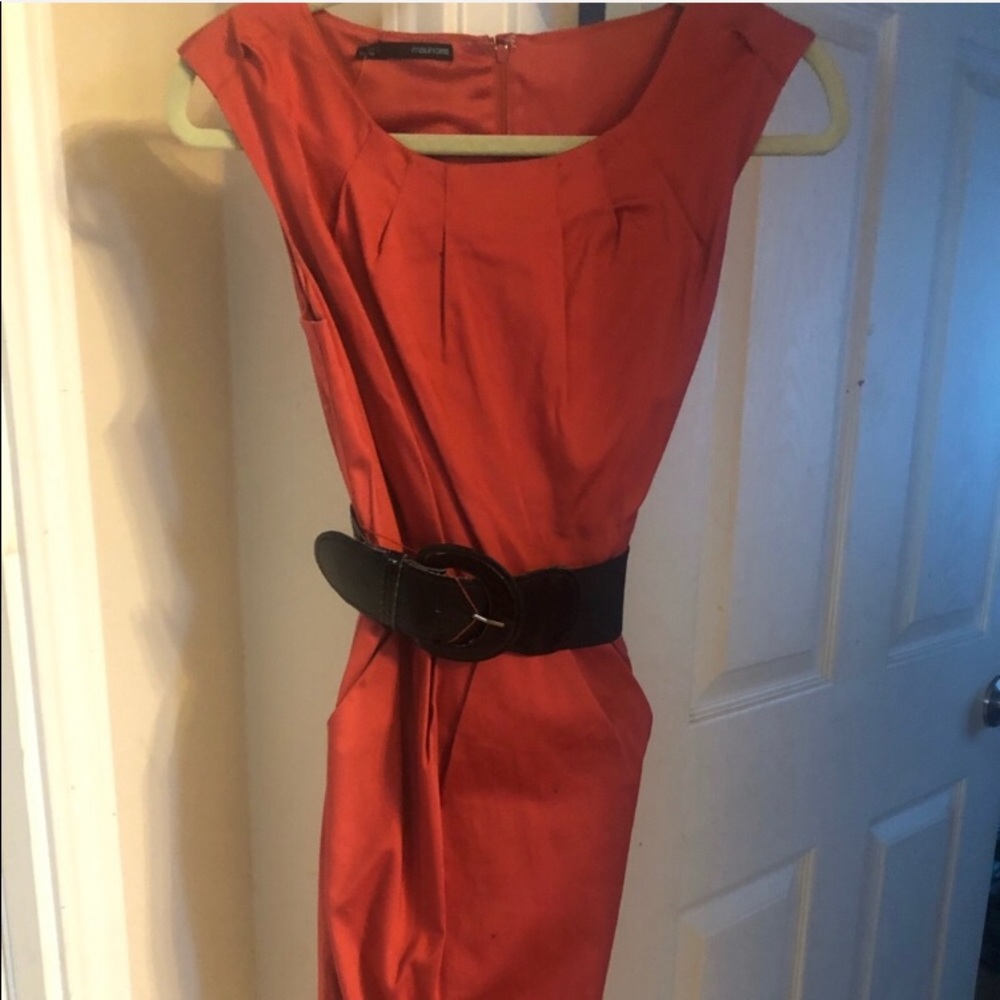 Maurices Coral Dress with attached black belt. NWT
